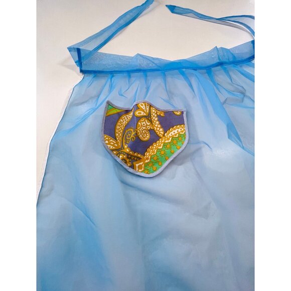 Vintage 60s half apron, Mid century housewife blue chiffon apron, cottage core, - Picture 3 of 6